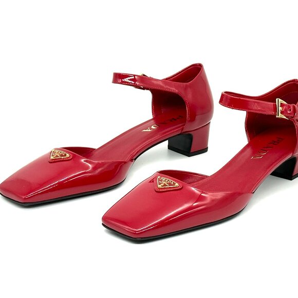 PRADA Modellerie Logo D'Orsay Square Toe Ankle Strap Mary Jane Pumps Heels - Picture 12 of 16